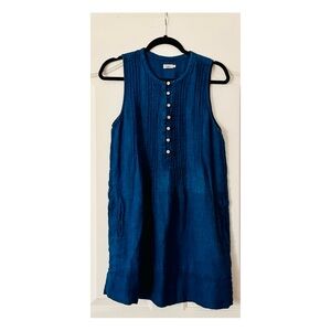 Faherty Navy Sleeveless 100% Linen Sleeveless Dress